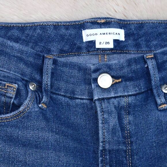Good American High Rise Cropped Straight Jeans Size 26 Frayed Hem - Picture 11 of 13